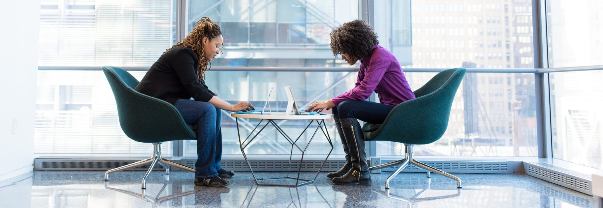 Two women talking.