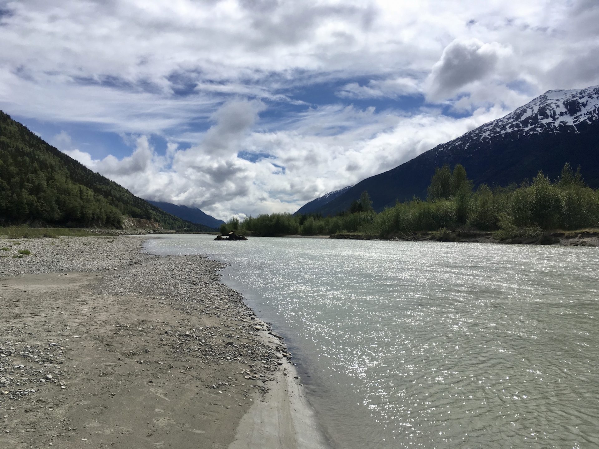 View from my writer's residency of an river with mountains in the background.